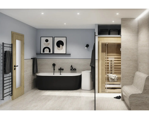 FORM&STYLE Half vrijstaand ligbad Sansibar 80x180x60 cm wit/zwart Moderne badkamer met vrijstaand bad, sauna en handdoekradiator.