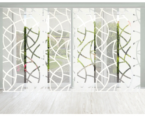 Raamdecoratie met schuifgordijnen en abstract patroon