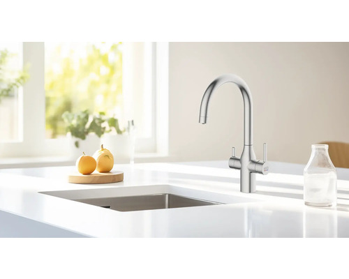 Keukenscène met spoelbakarmatuur en spoelbak