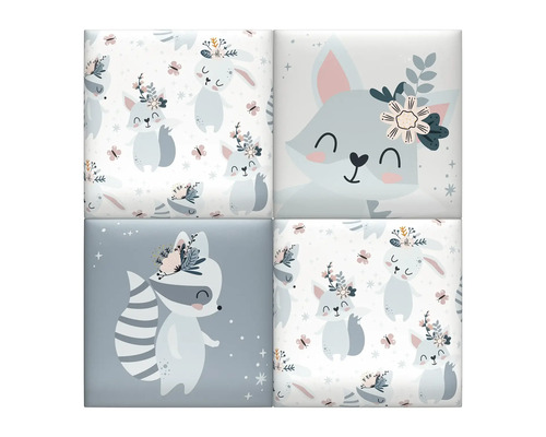 Vier decoratieve wandpanelen met bosdiermotieven