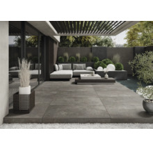Terras met tuinmeubelen, planten en vloertegels