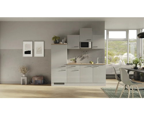FLEX WELL Keukenblok met inbouwapparatuur Lund variant omkeerbaar 210 cm lichtgrijs glanzend 00012698 FLEX WELL Keukenblok met inbouwapparatuur Lund variant omkeerbaar 210 cm lichtgrijs glanzend 00012698