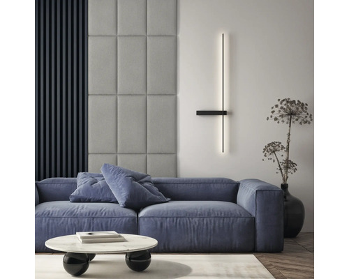 MOLLIS Wandkussen Corduroy ribbel lichtgrijs 30x60 cm Woonkamer met bank, salontafel en wandlamp
