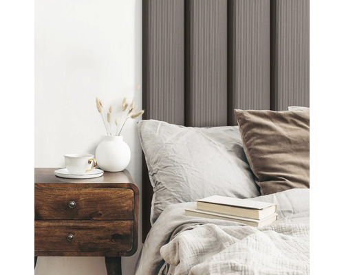 MOLLIS Wandkussen Corduroy ribbel bruin 15x90 cm Slaapkamer met bed, nachtkastje en hoofdeinde met panelen