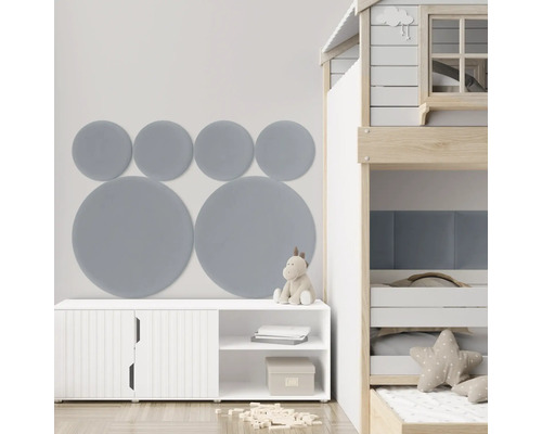 MOLLIS Wandkussen Riviera cirkel grijsblauw 30x30 cm Kinderkamer met wandpanelen in cirkelvorm, plank en stapelbed