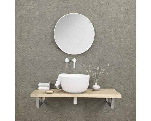 Moderne badkamer met opzetwastafel, spiegel en plank