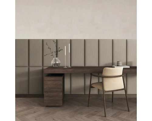 MOLLIS Wandkussen Corduroy ribbel taupe 30x60 cm Lichte studeerkamer met bureau, stoel, decoraties en wandpanelen