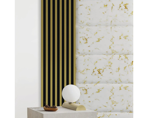 MOLLIS Wandkussen Carrara marmer wit 30x60 cm Decoratieve wandpanelen met houten lamellen en marmerlook