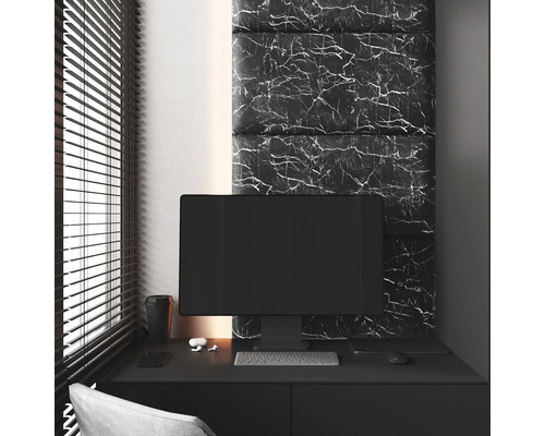 MOLLIS Wandkussen Carrara marmer zwart 30x60 cm Werkkamer met bureau, computer en wandpanelen in marmerlook