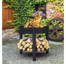 Vuurplaats met houtblokken en opslagruimte voor hout