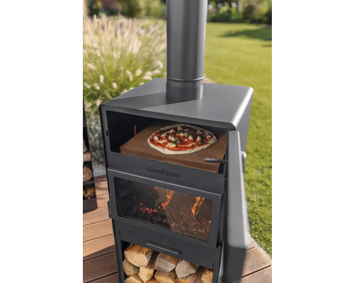 Pizzaoven met pizza, hout en vuur