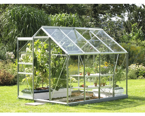 VITAVIA Kweekkas Venus 5000 aluminium met enkel veiligheidsglas 3 mm 195 x 257 cm Tuinkas met plantenrekken en groentebedden