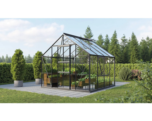 VITAVIA Tuinkas Meridian 1 6700 veiligheidsglas 3 mm zwart, 257x258x231,8 cm Kas met planten in de tuin