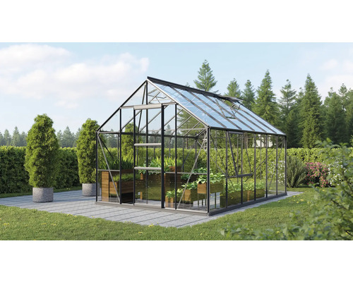 VITAVIA Tuinkas Meridian 1 9900 veiligheidsglas 3 mm zwart, 257x383x231,8 cm Kas in de tuin met planten en groenten