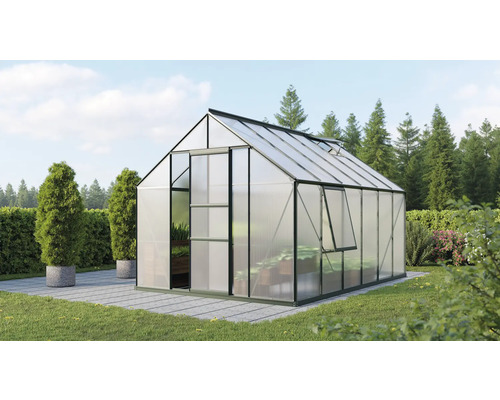 VITAVIA Tuinkas Meridian 1 9900 polycarbonaat 6 mm smaragd, 257x383x231,8 cm Kas in de tuin met open raam en schuifdeur
