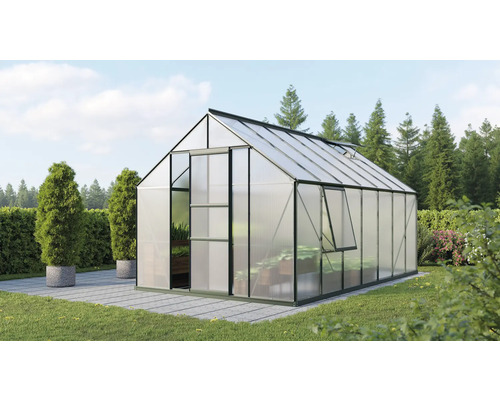VITAVIA Tuinkas Meridian 1 11500 polycarbonaat 4 mm smaragd, 257x445x231,8 cm Tuinkas met open deur en ramen in de tuin