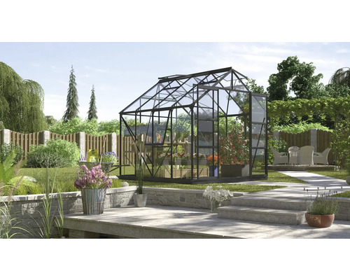 VITAVIA Tuinkas Jupiter 6700 veiligheidsglas 3 mm zwart, 257x258x247,9 cm Glazen kas in de tuin