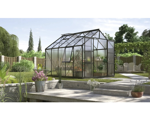 VITAVIA Tuinkas Jupiter 8300 polycarbonaat 6 mm zwart, 257x321x247,9 cm Kas met planten in de tuin
