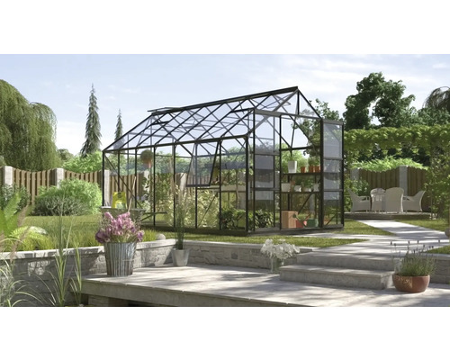 VITAVIA Tuinkas Jupiter 11500 veiligheidsglas 3 mm zwart, 257x445x247,9 cm Kas met planten en tuinaccessoires in de buitenruimte