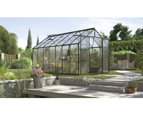 VITAVIA Tuinkas Jupiter 11500 polycarbonaat 4 mm smaragd, 257x445x247,9 cm Tuinkas met plantenrekken en tuingereedschap