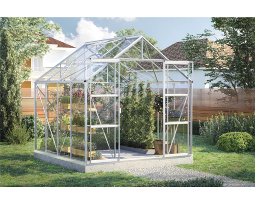 VITAVIA Kweekkas Uranus 6700 aluminium met enkel veiligheidsglas 3 mm 257 x 258 cm Kas met planten in de tuin
