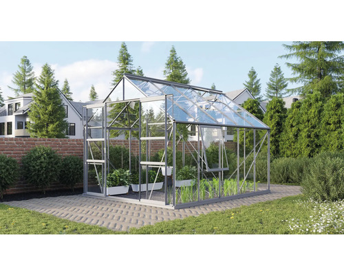 VITAVIA Tuinkas Meridian 2 8300 veiligheidsglas 3 mm alu, 257x321x231,8 cm Kas met planten in een tuin