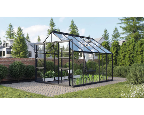VITAVIA Tuinkas Meridian 2 8300 veiligheidsglas 3 mm zwart, 257x321x231,8 cm Broeikas met planten in de tuin