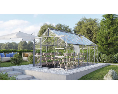 VITAVIA Tuinkas Meridian 2 11500 veiligheidsglas 3 mm alu, 257x445x231,8 cm Kas met schappen in tuin