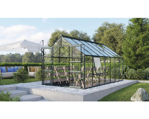 VITAVIA Tuinkas Meridian 2 11500 veiligheidsglas 3 mm smaragd, 257x445x231,8 cm Glazen kas in de tuin met beplanting