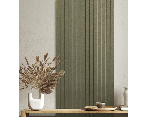 Akoestisch paneel Talud vilt Bamboo 120x60 cm Decoratieve houten wandpanelen in een woonkamer.