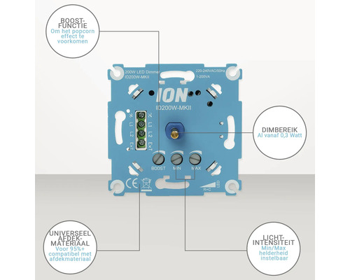 ION IID200W-MKII led-dimmer met boostfunctie, dimbereik vanaf 0,3 watt en instelbare lichtintensiteit