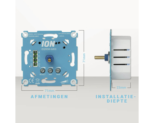 ION ID200W-MKII led-dimmer met afmetingen