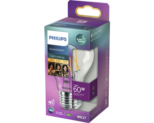 Philips SceneSwitch 60 Watt ledlamp, E27 fitting in productverpakking
