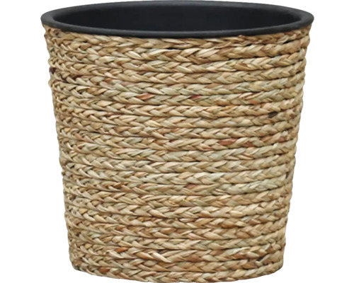 Plantpot van gevlochten natuurlijk materiaal met kunststof inzet