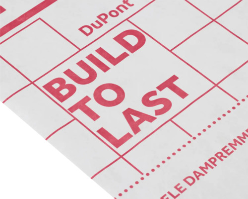 DuPont-logo, Build To Last belettering op isolatiemateriaal