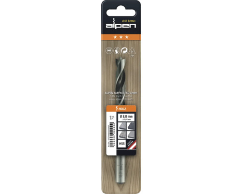 Alpen houtspiraalboor, diameter 8.0 mm, geschikt voor hout