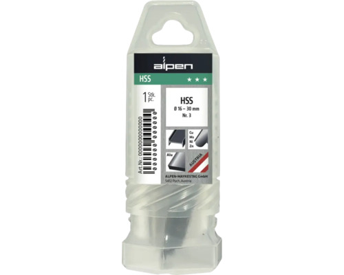 Alpen HSS boor, diameter 16 tot 30 millimeter, verpakking
