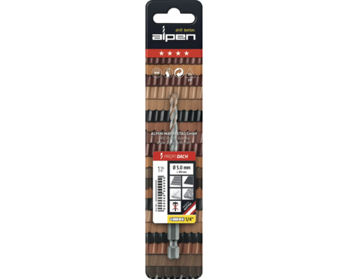 Alpen Profi Dach boor, 5.0 mm diameter, geschikt voor dakpannen