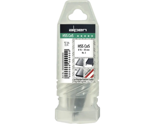 Alpen HSS Co5 borenset, diameter 16 tot 30 millimeter