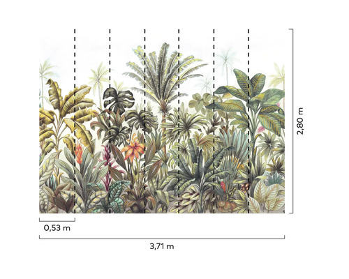 Behang met jungle motief en maatvoering