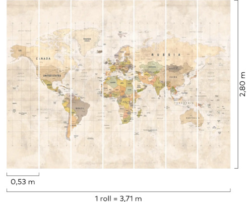 Wereldkaart behang met landsgrenzen en geografische details