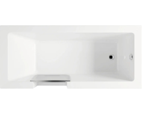 Rechthoekig bad bovenaanzicht met afvoer en overloop