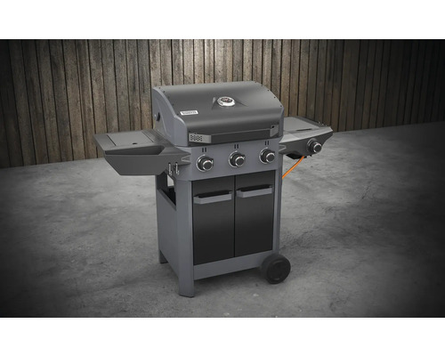 Gasbarbecue met drie branders, zijtafels en kast
