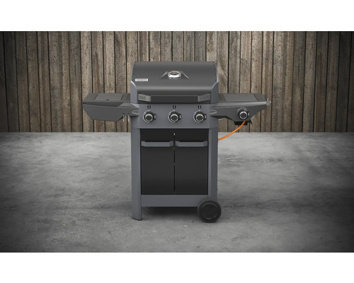 Gasbarbecue met drie branders, bijzettafels en onderkast