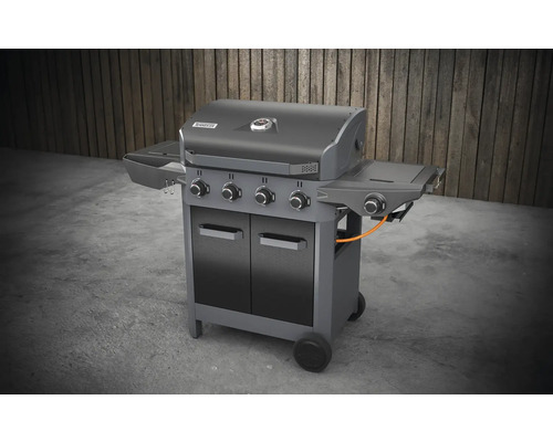 Gasbarbecue met vier branders, bijzettafels en onderkast