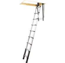 Uitgeschoven uitschuifbare zoldertrap met houten frame
