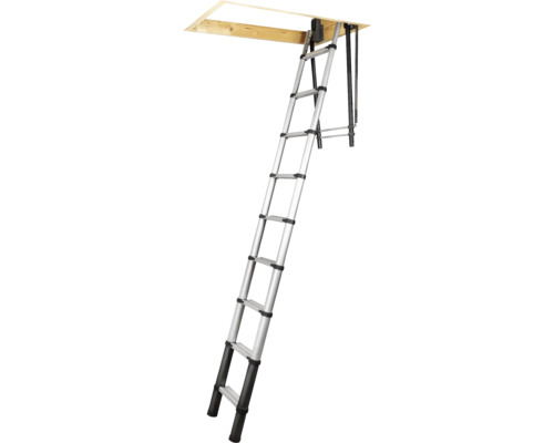 Uitgeschoven uitschuifbare zoldertrap met houten frame