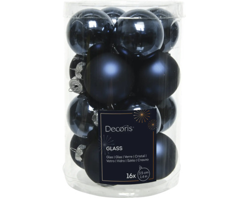 DECORIS Kerstbal glas blauw Ø 3,5 cm 16 st.