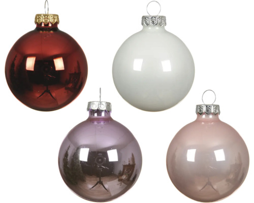 DECORIS Kerstbal glas paars roze violet wit Ø 6 cm 20 st.