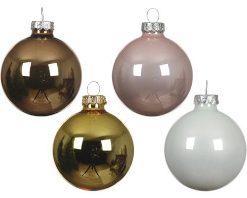 DECORIS Kerstbal glas bruin goud lichtroze wit Ø 6 cm 20 st.